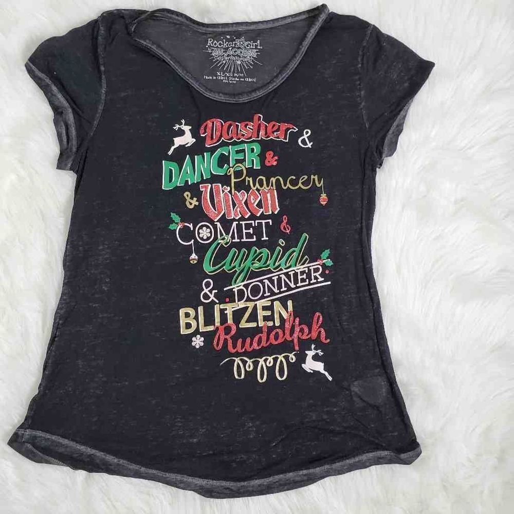 ROCKER GIRL black loght weight Christmas t-shirt size XL (15-17)